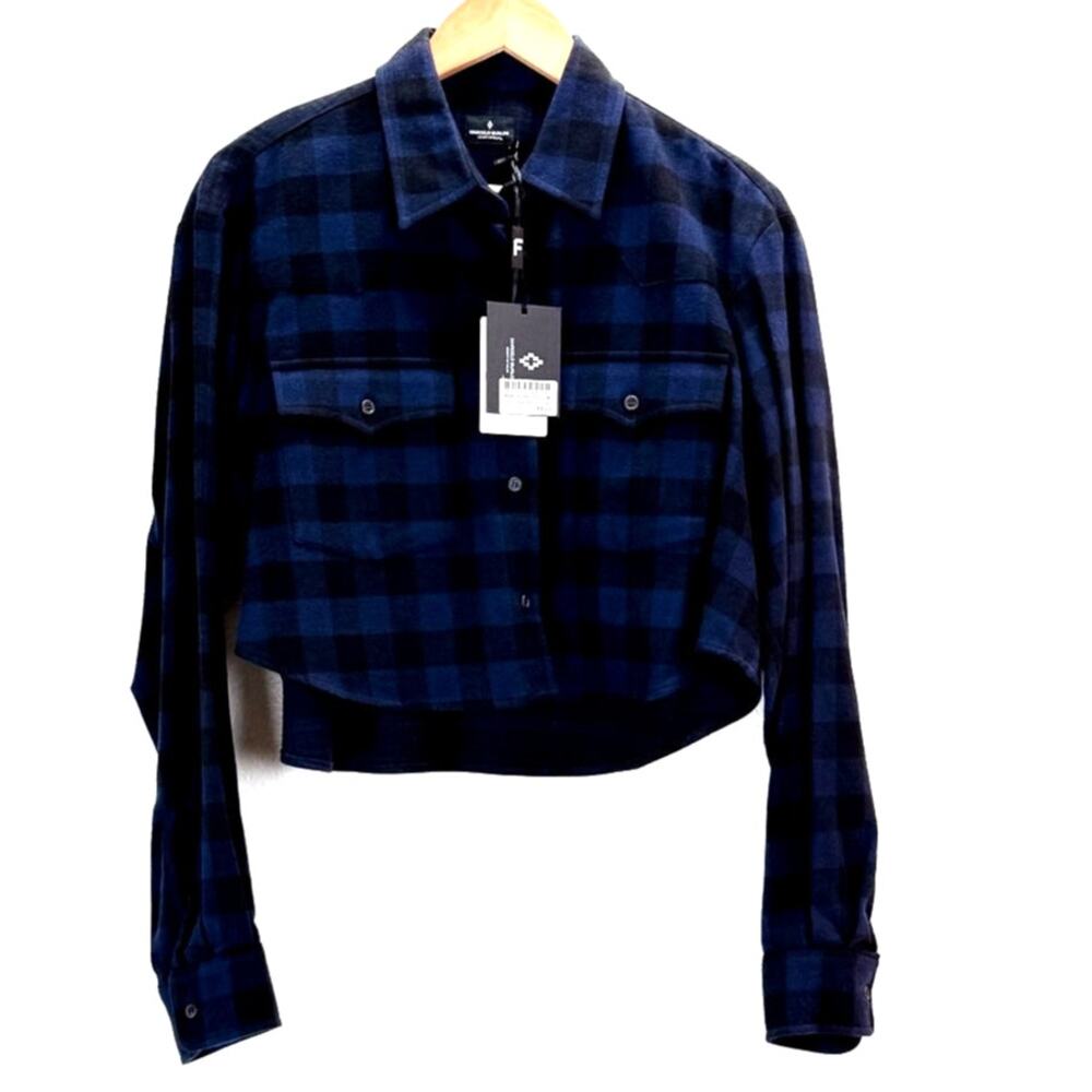 Marcelo Burlon Milan Flannel Shirt M Black Blue Never Sleep Cropped Western